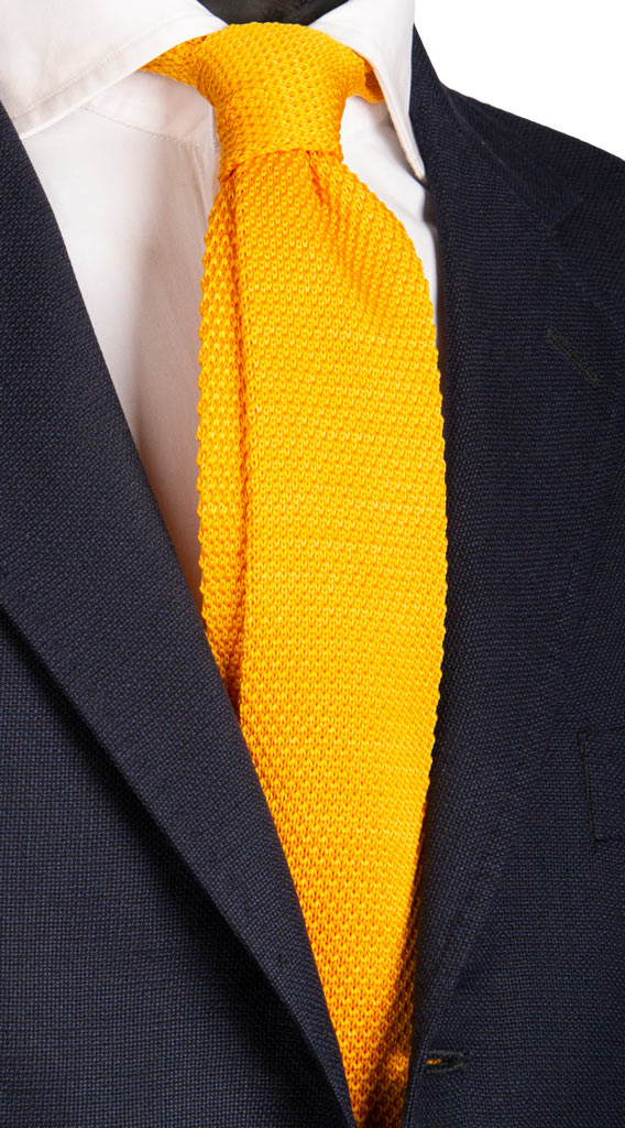 Cravatta Tricot in Maglia di Seta Gialla Tinta Unita Made in Italy Graffeo Cravatte