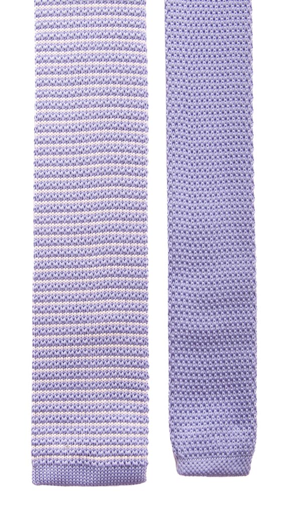 Cravatta Tricot in Maglia di Seta Lavanda Righe Bianche Made in Italy Graffeo Cravatte