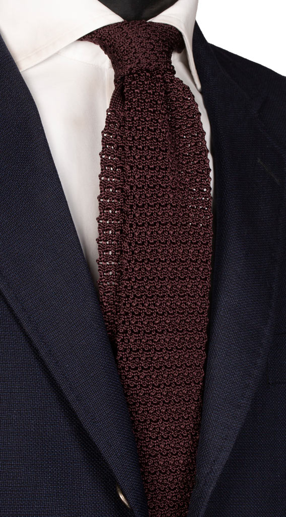Cravatta Tricot in Maglia di Seta Marrone Scuro Tinta Unita Made in Italy Graffeo Cravatte