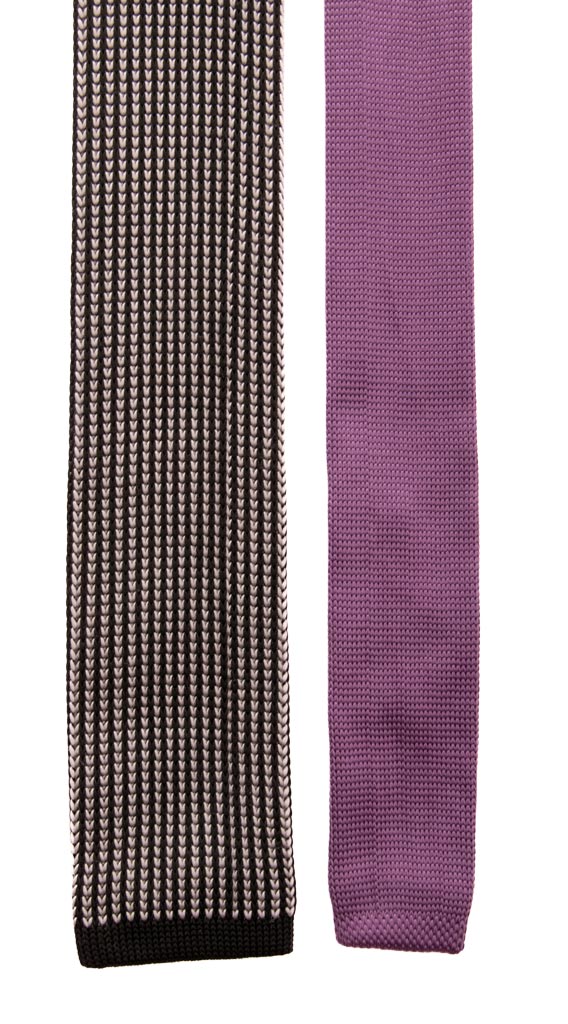 Cravatta Tricot in Maglia di Seta Nera Grigia Coda in Contrasto Viola Made in Italy Graffeo Cravatte Pala