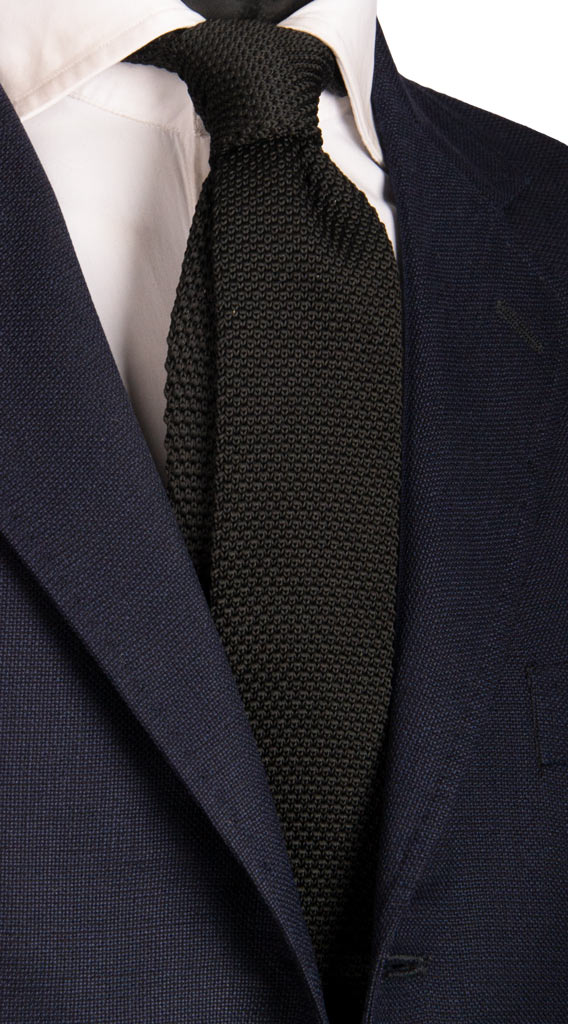 Cravatta Tricot in Maglia di Seta Nera Tinta Unita Made in Italy Graffeo Cravatte