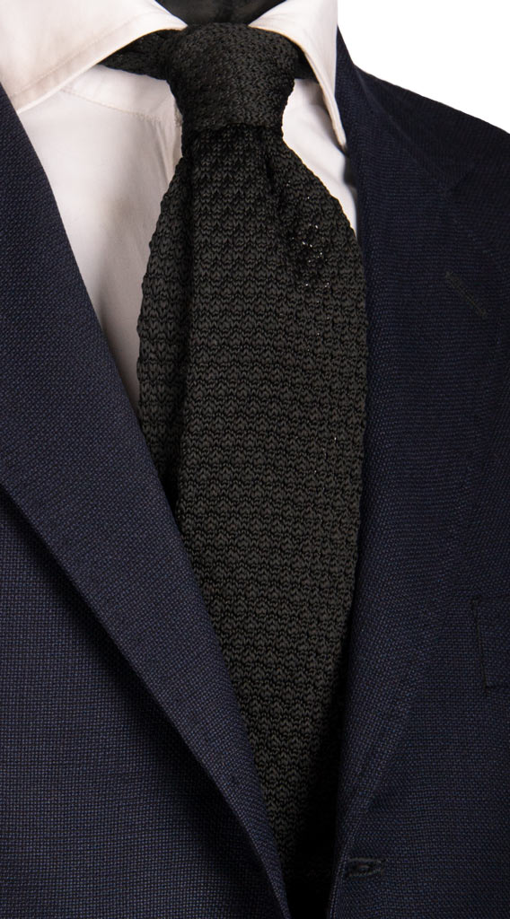 Cravatta Tricot in Maglia di Seta Nera Tinta Unita Made in Italy Graffeo Cravatte