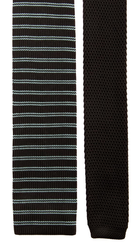 Cravatta Tricot in Maglia di Seta Nera Righe Turchese Made in Italy Graffeo Cravatte Pala