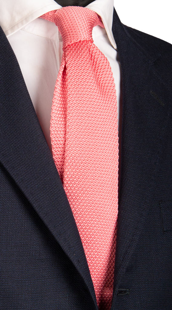 Cravatta Tricot in Maglia di Seta Rosa Tinta Unita Made in Italy Graffeo Cravatte