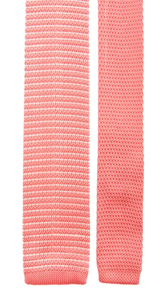 Cravatta Tricot in Maglia di Seta Rosa Righe Bianche Made in Italy Graffeo Cravatte Pala