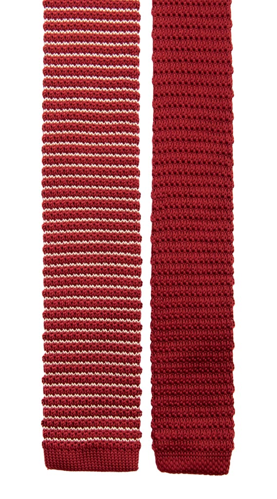 Cravatta Tricot in Maglia di Seta Rossa Bordeaux Righe Bianche Made in italy Graffeo Cravatte Pala