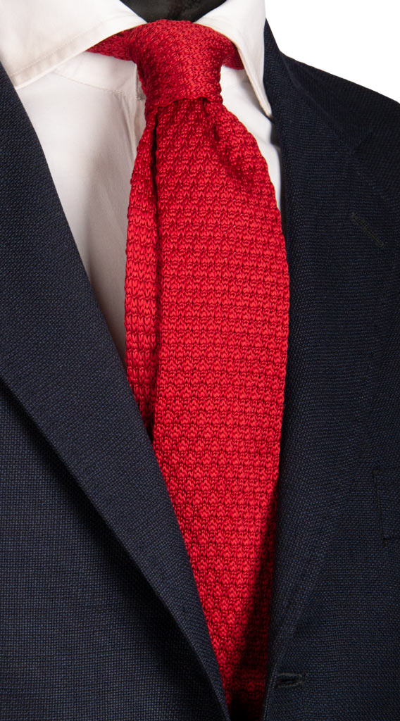 Cravatta Tricot in Maglia di Seta Rossa Tinta Unita Made in Italy Graffeo Cravatte