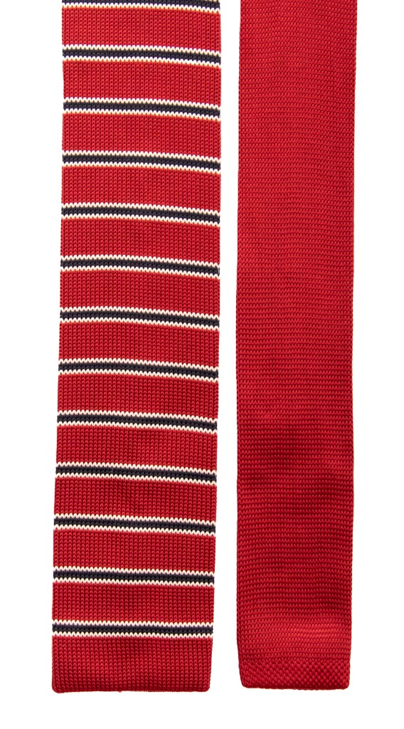 Cravatta Tricot in Maglia di Seta Rossa Righe Blu Bianche Made in Italy Graffeo cravatte Pala