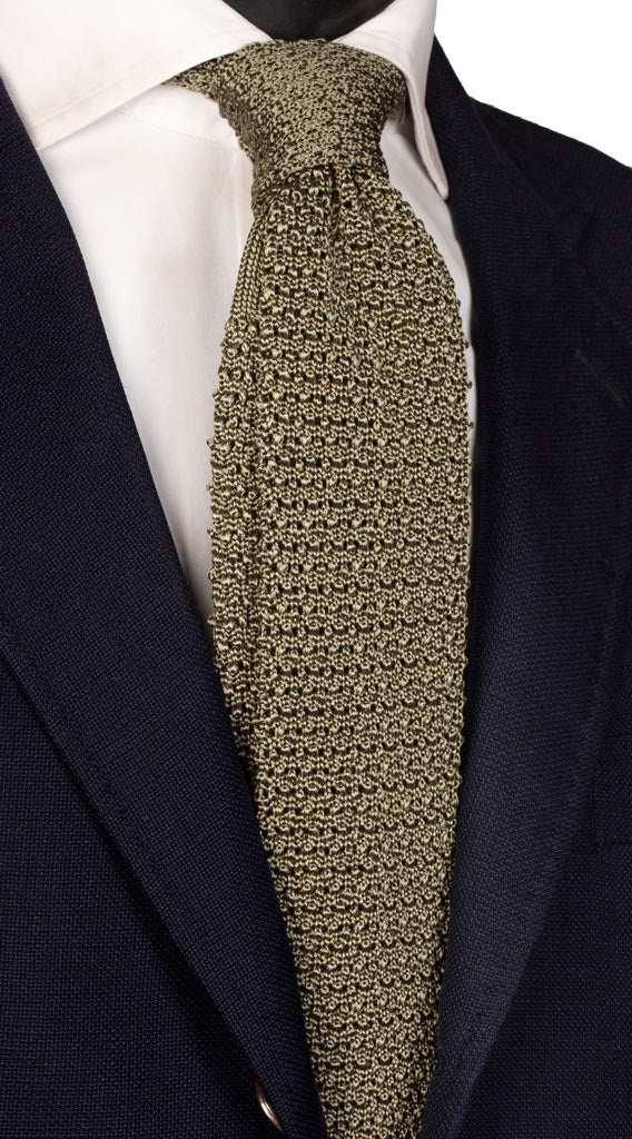Cravatta Tricot in Maglia di Seta Verde Tinta Unita Made in Italy Graffeo Cravatte