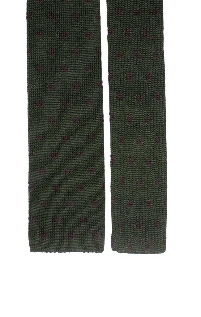 Cravatta Tricot in Maglia in Seta Cashmere Verde Scuro Pois Marrone Made in Italy Graffeo Cravatte Pala