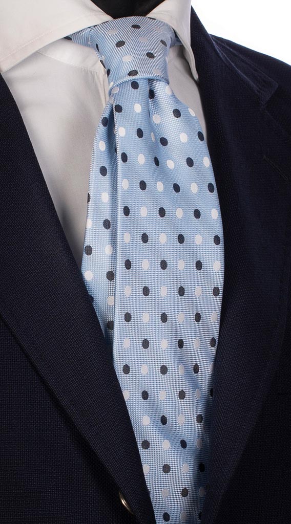 Cravatta Uomo Azzurra e Bianco a Pois Blu e Bianco Made in Italy Graffeo Cravatte