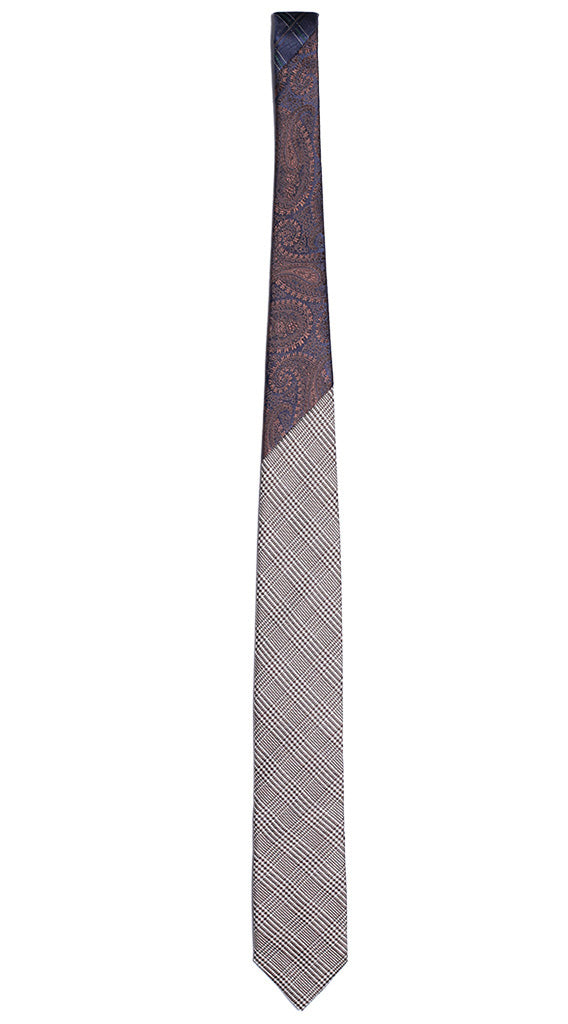 Cravatta Uomo Beige Marrone Principe di Galles Nodo In Contrasto Blu Paisley Marroni Made in Italy Graffeo Cravatte Intera