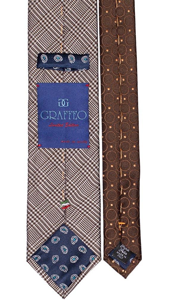 Cravatta Uomo Beige Marrone Principe di Galles Nodo In Contrasto Blu Paisley Marroni Made in Italy Graffeo Cravatte Pala