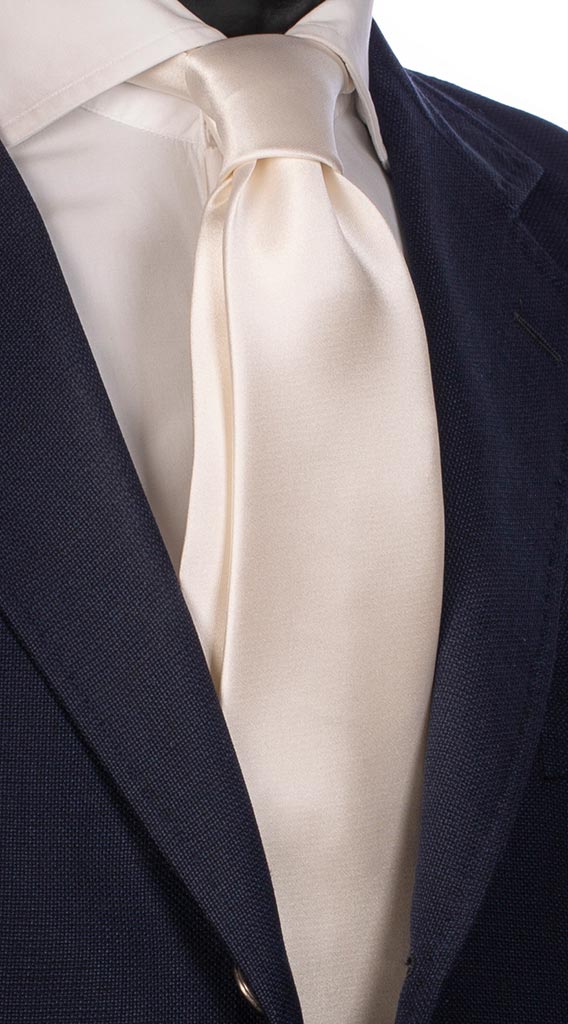 Cravatta Uomo Bianco Perla Tinta Unita Di Raso Made in Italy Graffeo Cravatte