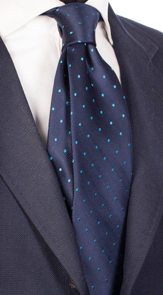 Cravatta Uomo Blu Con Pois Azzurri Made in Italy Graffeo Cravatte