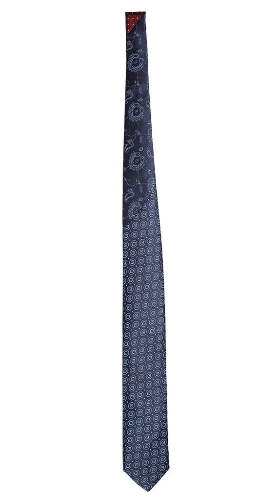 Cravatta Uomo Blu Fantasia Celeste Nodo In Contrasto Blu Medaglioni Celesti Made in Italy Graffeo Cravatte Intera