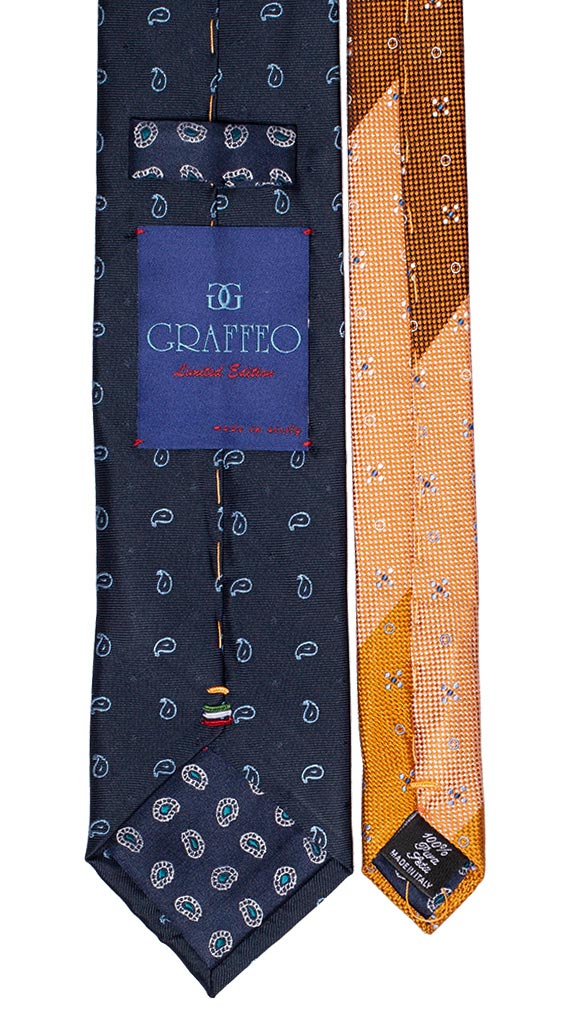 Cravatta Uomo Blu Paisley Blu Nodo a Contrasto Blu Fantasia Celeste Made in Italy Graffeo Cravatte Pala