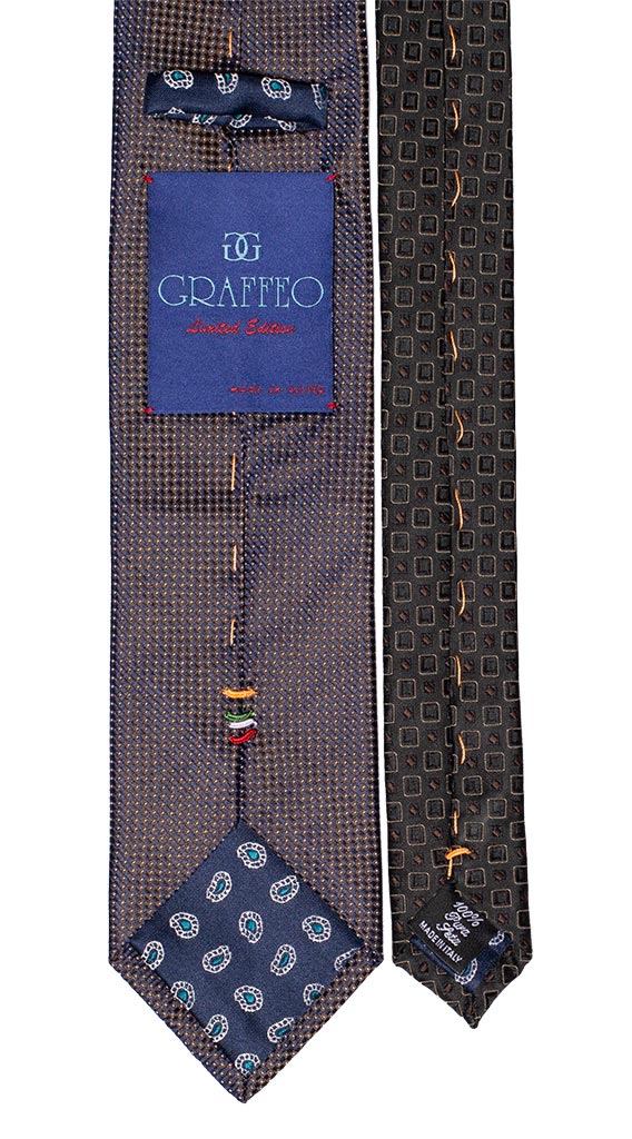 Cravatta Uomo Blu Pois Bianchi e Marroni Nodo In Contrasto Marrone Fantasia Celeste Made in Italy Graffeo Cravatte Pala