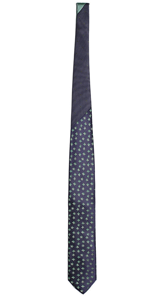 Cravatta Uomo Blu a Fiori Verde Bianco Nodo a Contrasto Blu Pois Verde Made in Italy Graffeo Cravatte Intera
