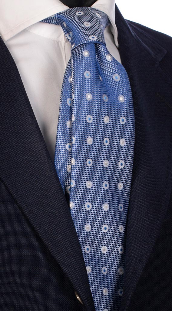 Cravatta Uomo Celeste e Grigia Effetto Cangiante Con Pois Bianchi e Celesti Made in Italy Graffeo Cravatte