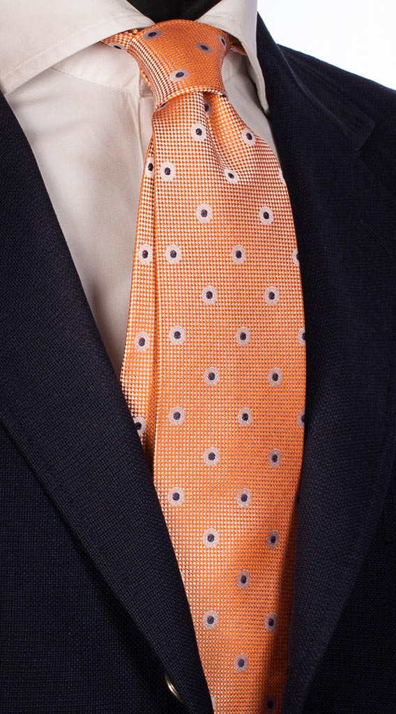 Cravatta Uomo Effetto Cangiante Arancione e Bianco Con Pois Blu e Bianchi Made in Italy Graffeo Cravatte
