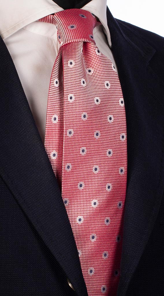 Cravatta Uomo Effetto Cangiante Rosso e Bianco Con Pois Bianchi e Blu Made in Italy Graffeo Cravatte