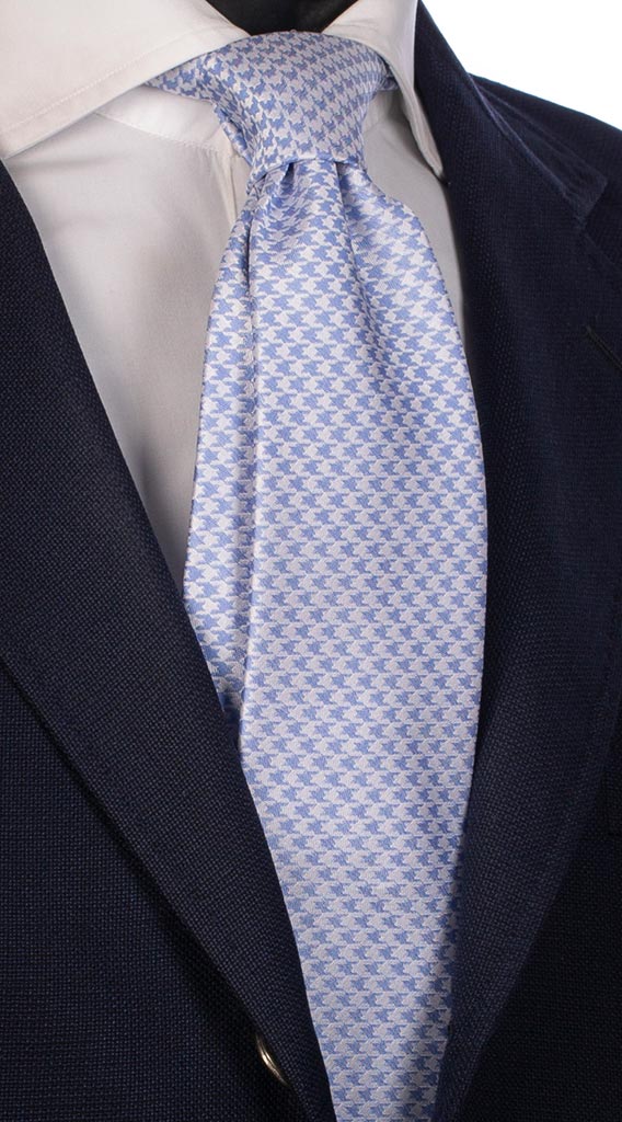 Cravatta Uomo Pied de Poule Azzurro e Bianco Made in Italy Graffeo Cravatte