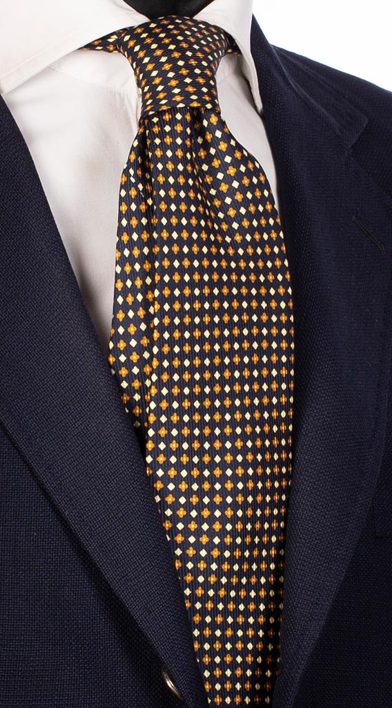 Cravatta Uomo Stampa Blu con Fantasia Arancione Giallo Made in Italy Graffeo Cravatte