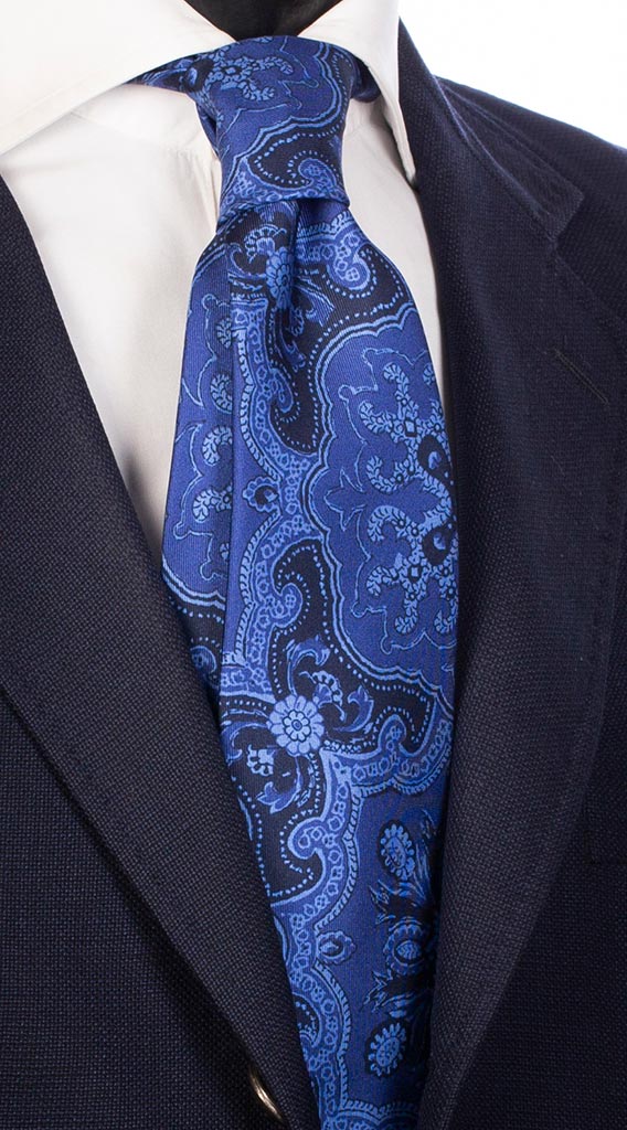 Cravatta Uomo Stampa Bluette Fantasia Tono su Tono Blu Made in Italy Graffeo Cravatte