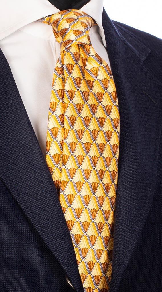 Cravatta Uomo Stampa Gialla con Fantasia Grigia Arancione Made in Italy Graffeo Cravatte