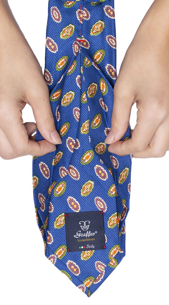 Cravatta Sette Pieghe di Seta Bluette Fantasia Verde Bianca Arancione Lavanda Made in Italy Graffeo Cravatte Pala