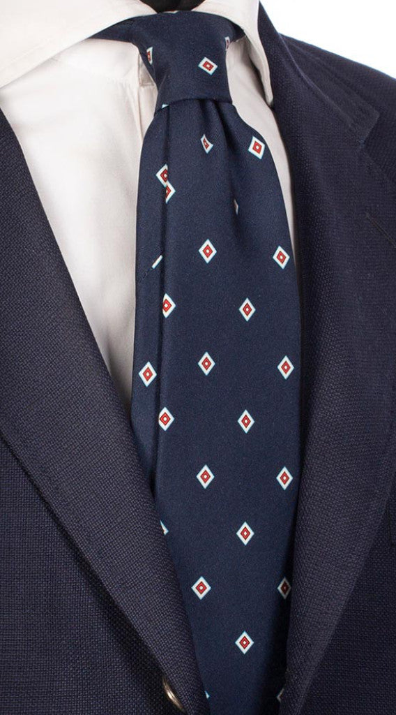 Cravatta Uomo Stampa di Seta Blu Con Fantasia Bianca Rossa Made in Italy Graffeo Cravatte
