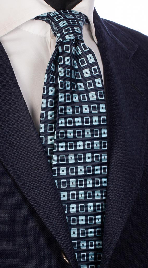 Cravatta Uomo Stampa di Seta Blu Fantasia Azzurra Made in Italy Graffeo Cravatte