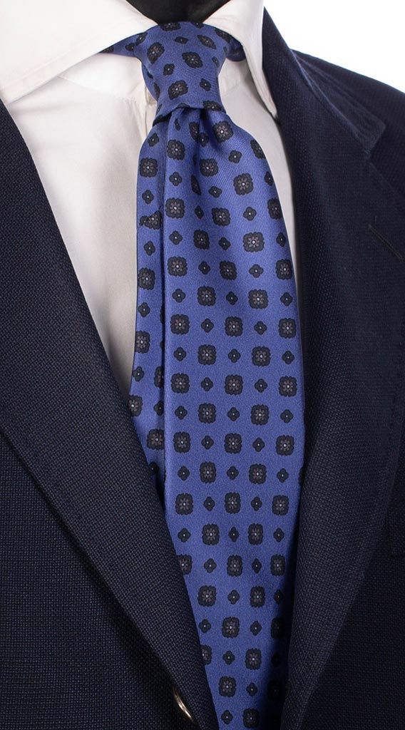 Cravatta Uomo Stampa di Seta Blu Lavanda Micro Fantasia Verde Grigia Made in Italy Graffeo Cravatte
