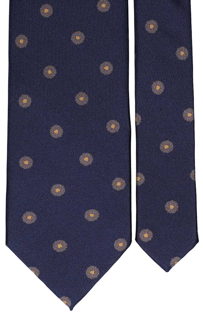 Cravatta Uomo Stampa di Seta Blu Navy Fantasia Tortora Gialla Made in Italy Graffeo Cravatte Pala