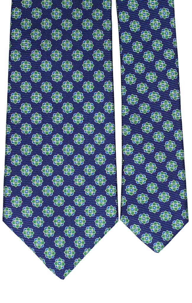 Cravatta Uomo Stampa di Seta Blu Navy Fantasia Verde Bianca Bluette Made in Italy Graffeo Cravatte Pala