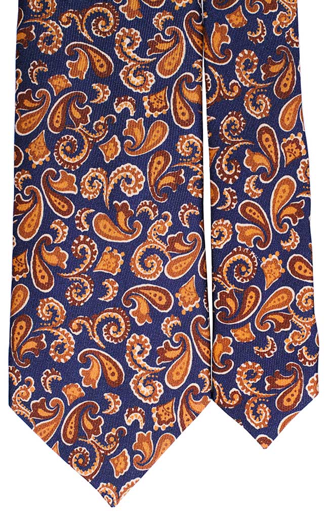 Cravatta Uomo Stampa di Seta Blu Navy Marrone Beige Made in Italy Graffeo Cravatte Pala