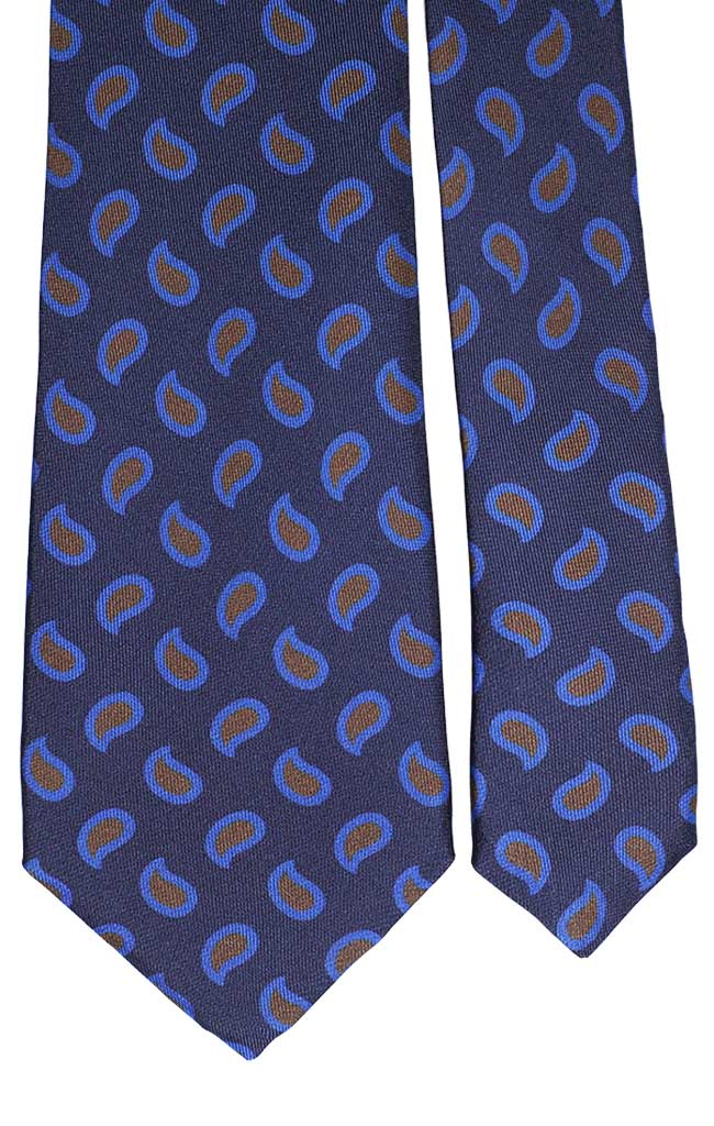 Cravatta Uomo Stampa di Seta Blu Paisley Bluette Senape Made in Italy Graffeo Cravatte Pala
