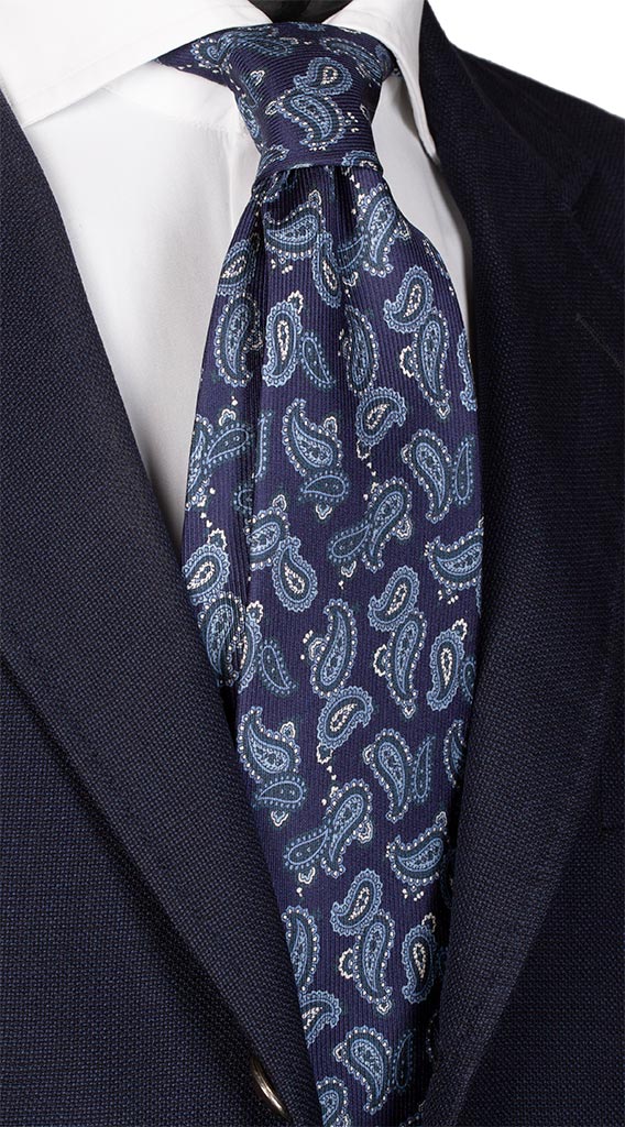 Cravatta Uomo Stampa di Seta Blu Paisley Celeste Bianca Made in Italy Graffeo Cravatte