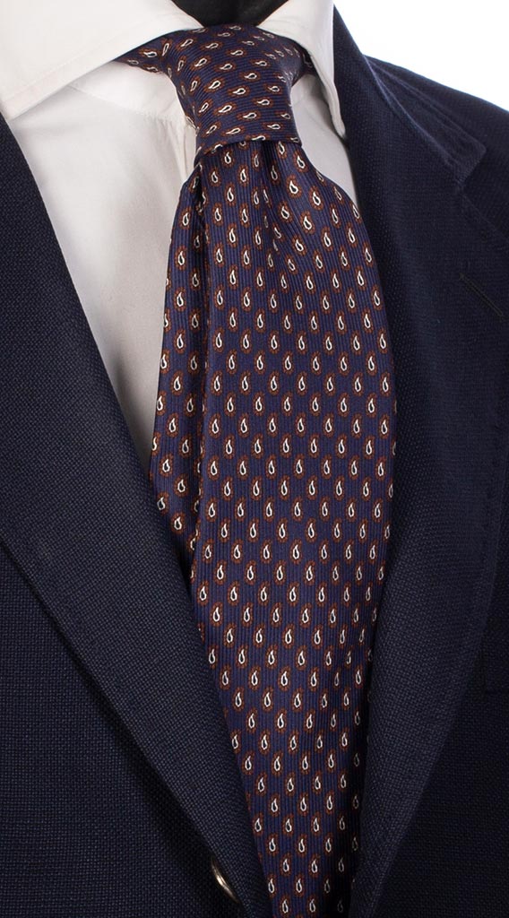 Cravatta Uomo Stampa di Seta Blu Paisley Marrone Bianco Made in Italy Graffeo Cravatte