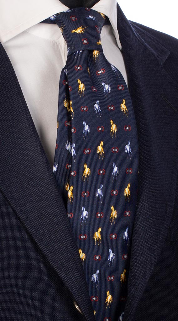 Cravatta Uomo Stampa di Seta Blu con Animali Made in Italy Graffeo Cravatte