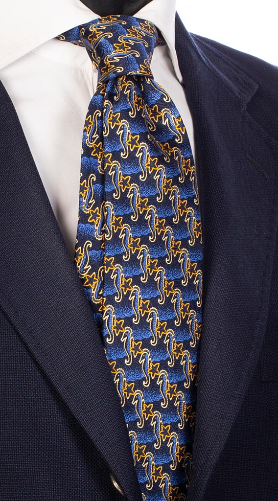 Cravatta Uomo Stampa di Seta Blu con Animali Made in Italy Graffeo Cravatte