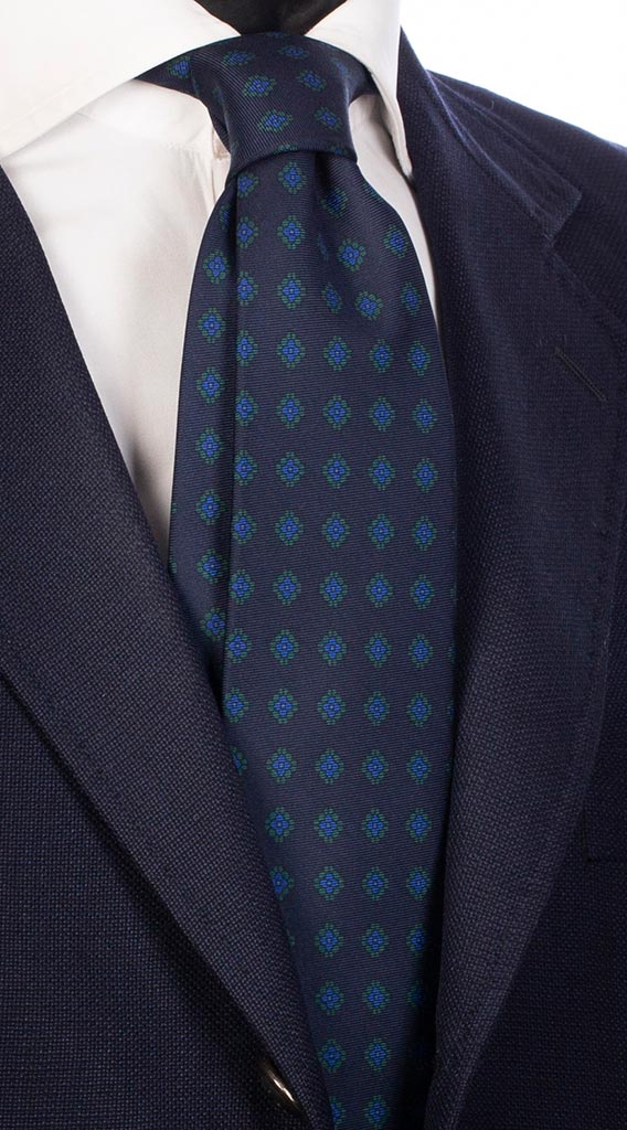 Cravatta Uomo Stampa di Seta Blu con Fantasia Verde Bluette Made in Italy Graffeo Cravatte