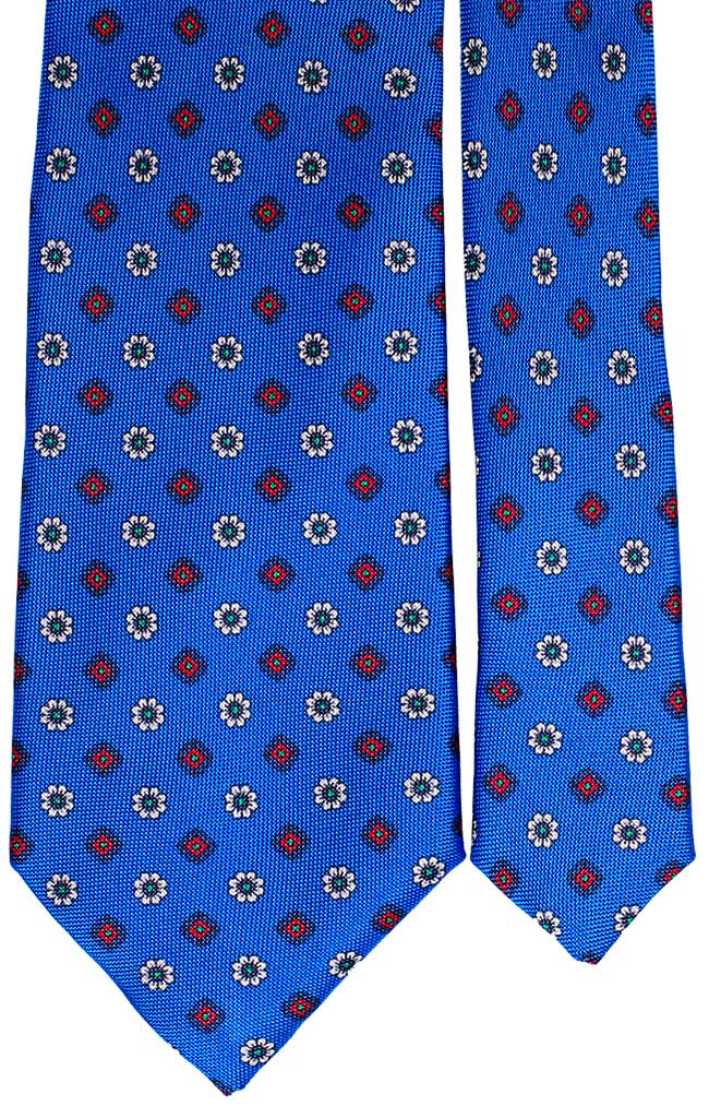 Cravatta Uomo Stampa di Seta Bluette Fantasia Bianca Rosso Verde Made in Italy Graffeo Cravatte Pala