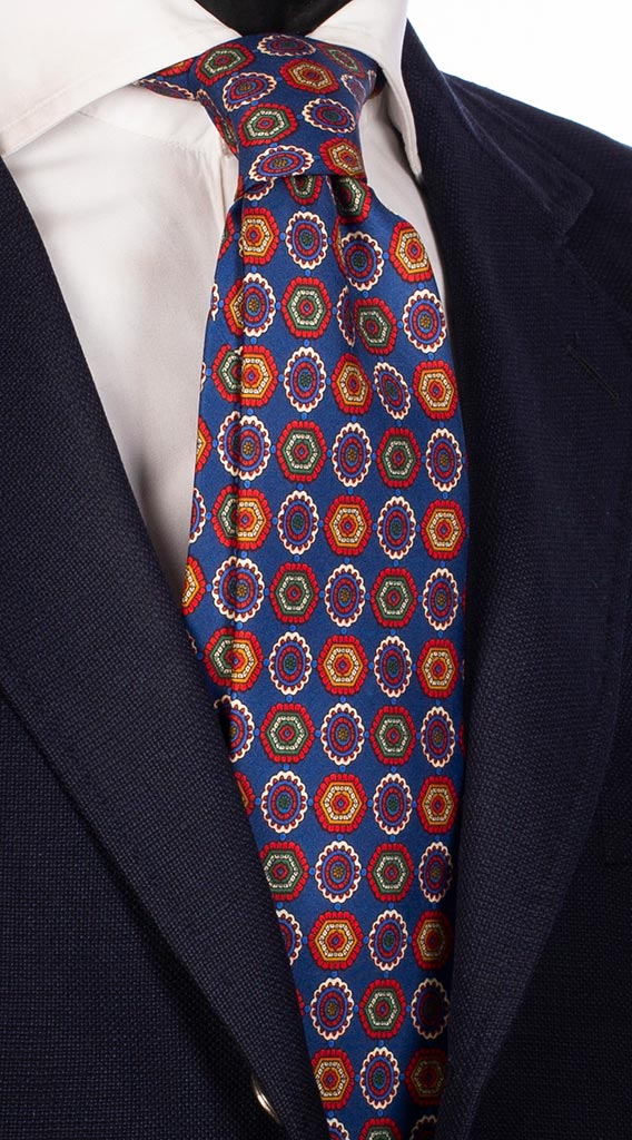 Cravatta Uomo Stampa di Seta Bluette Fantasia Multicolor Made in Italy Graffeo Cravatte