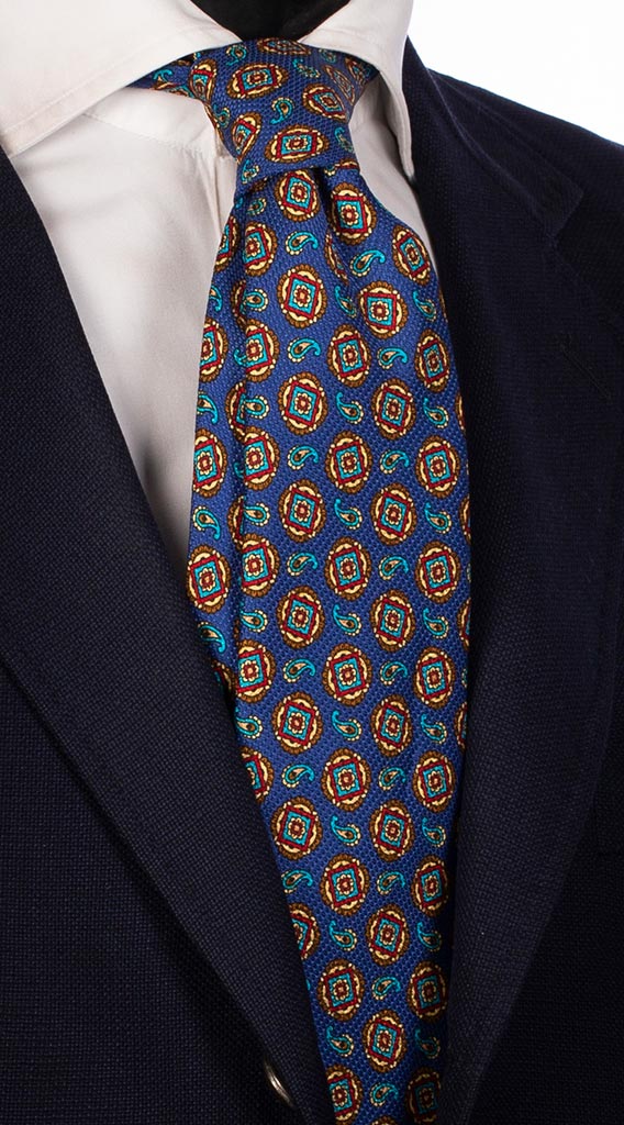 Cravatta Uomo Stampa di Seta Bluette Micro Fantasia Rosso Giallo Marrone Celeste Made in italy Graffeo Cravatte