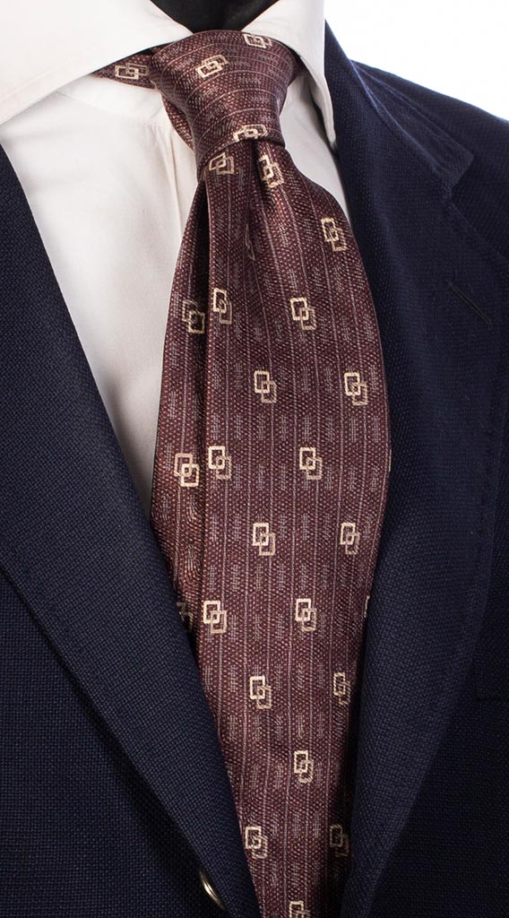 Cravatta Uomo Stampa di Seta Bordeaux Fantasia Grigia Beige Made in Italy Graffeo Cravatte