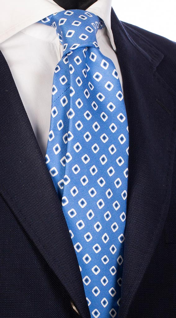 Cravatta Uomo Stampa di Seta Celeste Fantasia Blu Bianco Made in Italy Graffeo Cravatte
