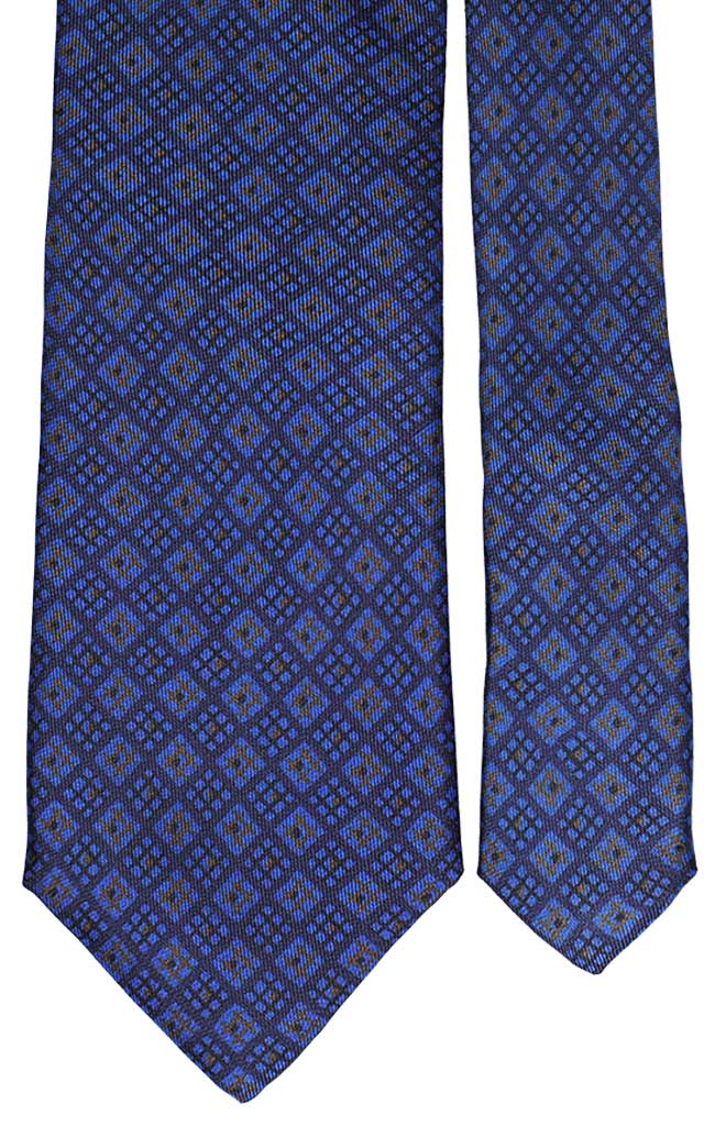 Cravatta Uomo Stampa di Seta Celeste Micro Fantasia Blu Giallo Senape Made in Italy Graffeo Cravatte Pala