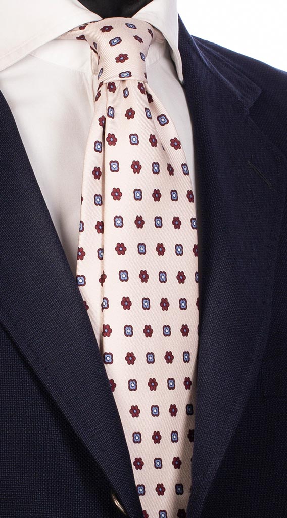 Cravatta Uomo Stampa di Seta Color Ghiaccio Fantasia Bordeaux Celeste Made in Italy Graffeo Cravatte